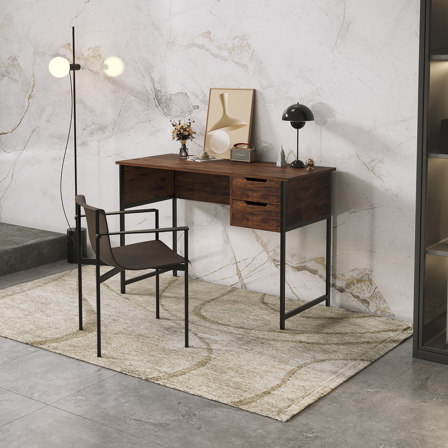 Home Office Desk with Drawers Notebook Workstation, Modern Simple Writing Study PC Work Table