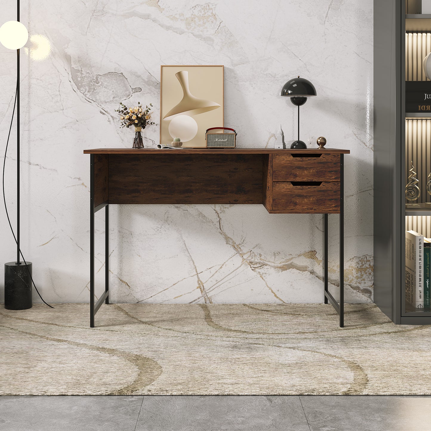 Home Office Desk with Drawers Notebook Workstation, Modern Simple Writing Study PC Work Table