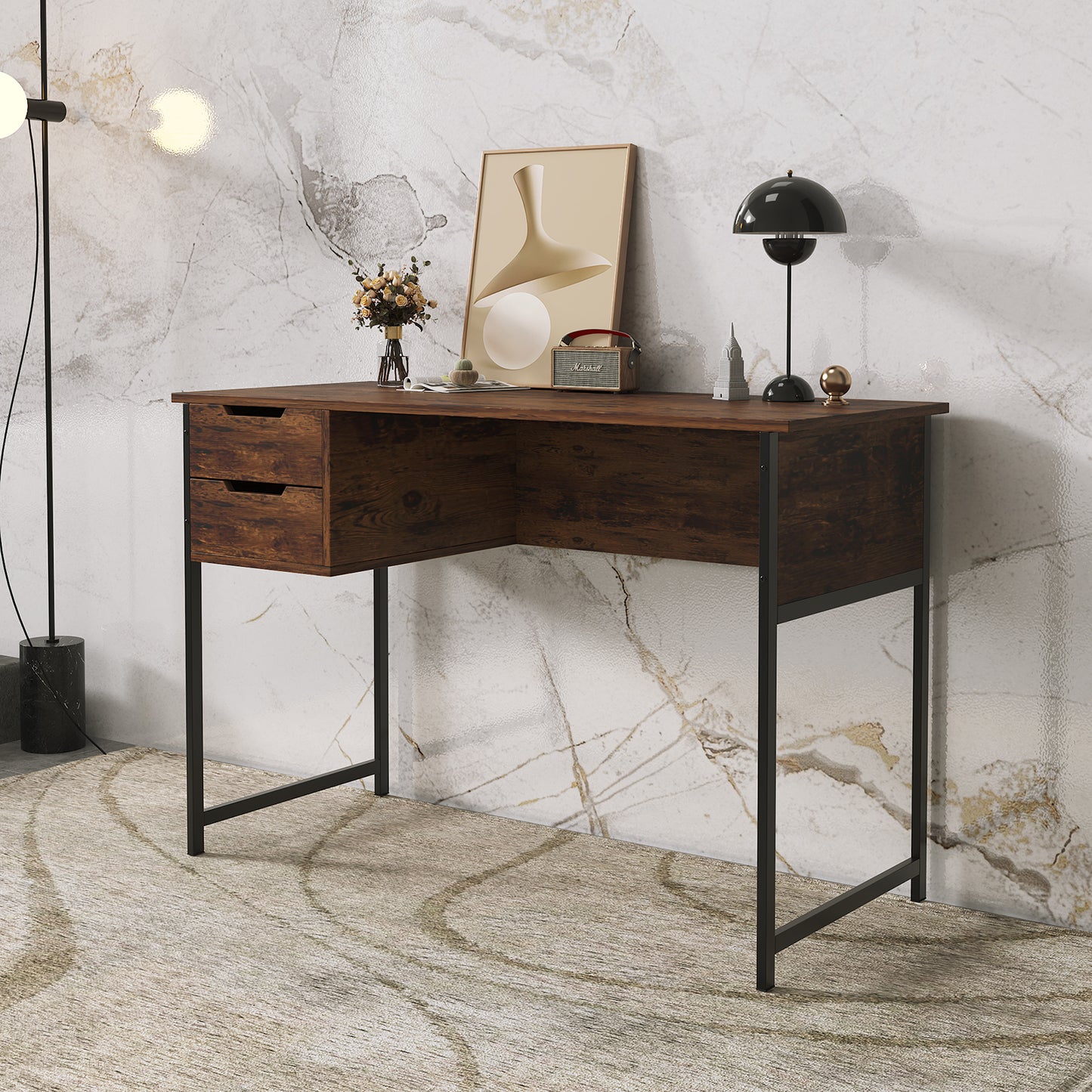 Home Office Desk with Drawers Notebook Workstation, Modern Simple Writing Study PC Work Table