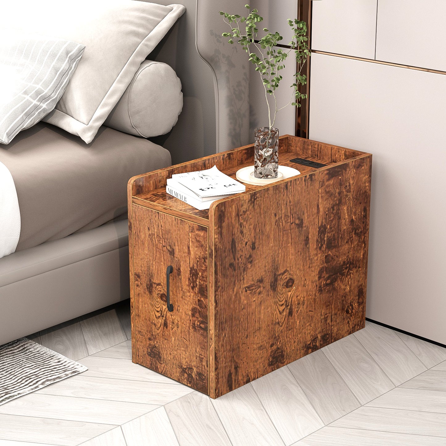 End Table with USB Ports and Power Outlets and 2 Drawers