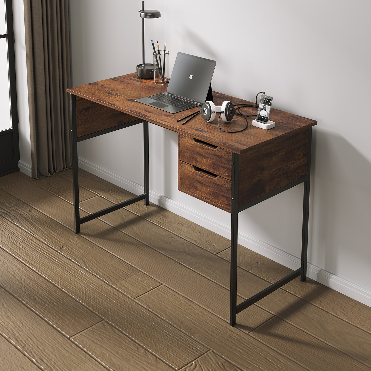 Home Office Desk with Drawers Notebook Workstation, Modern Simple Writing Study PC Work Table