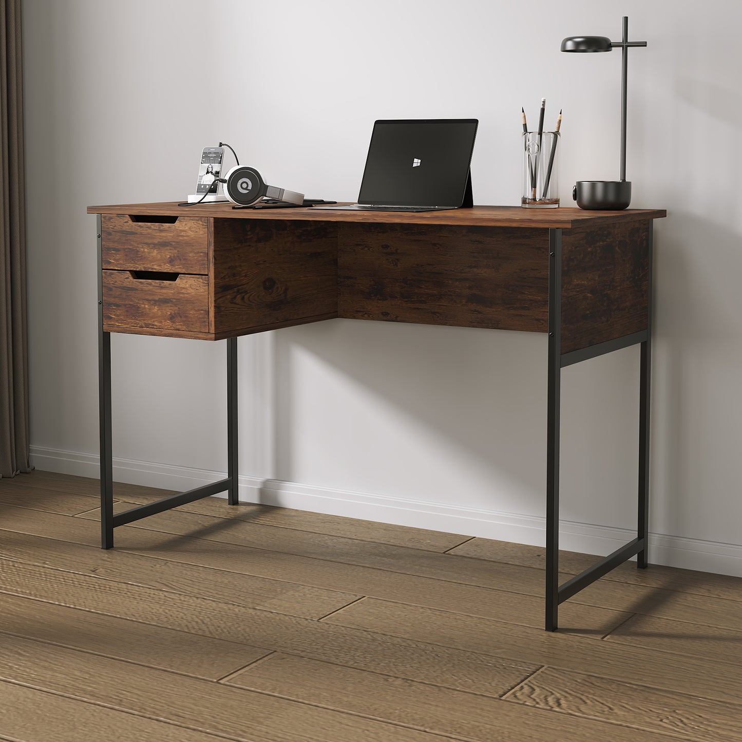 Home Office Desk with Drawers Notebook Workstation, Modern Simple Writing Study PC Work Table
