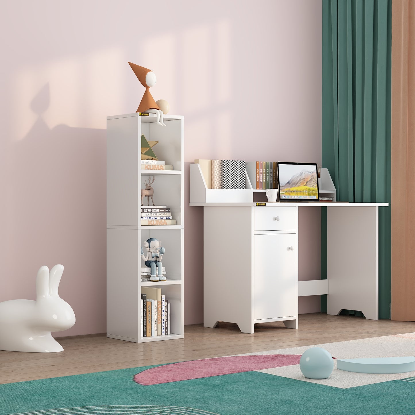 Home 4-Tier Media Tower Rack, Tall Narrow Bookcase Display Bookshelf for Home Office