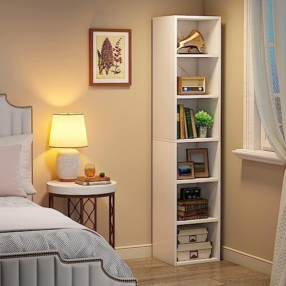Slim Storage Cabinet, Tall Narrow Display Bookcase for Home Office