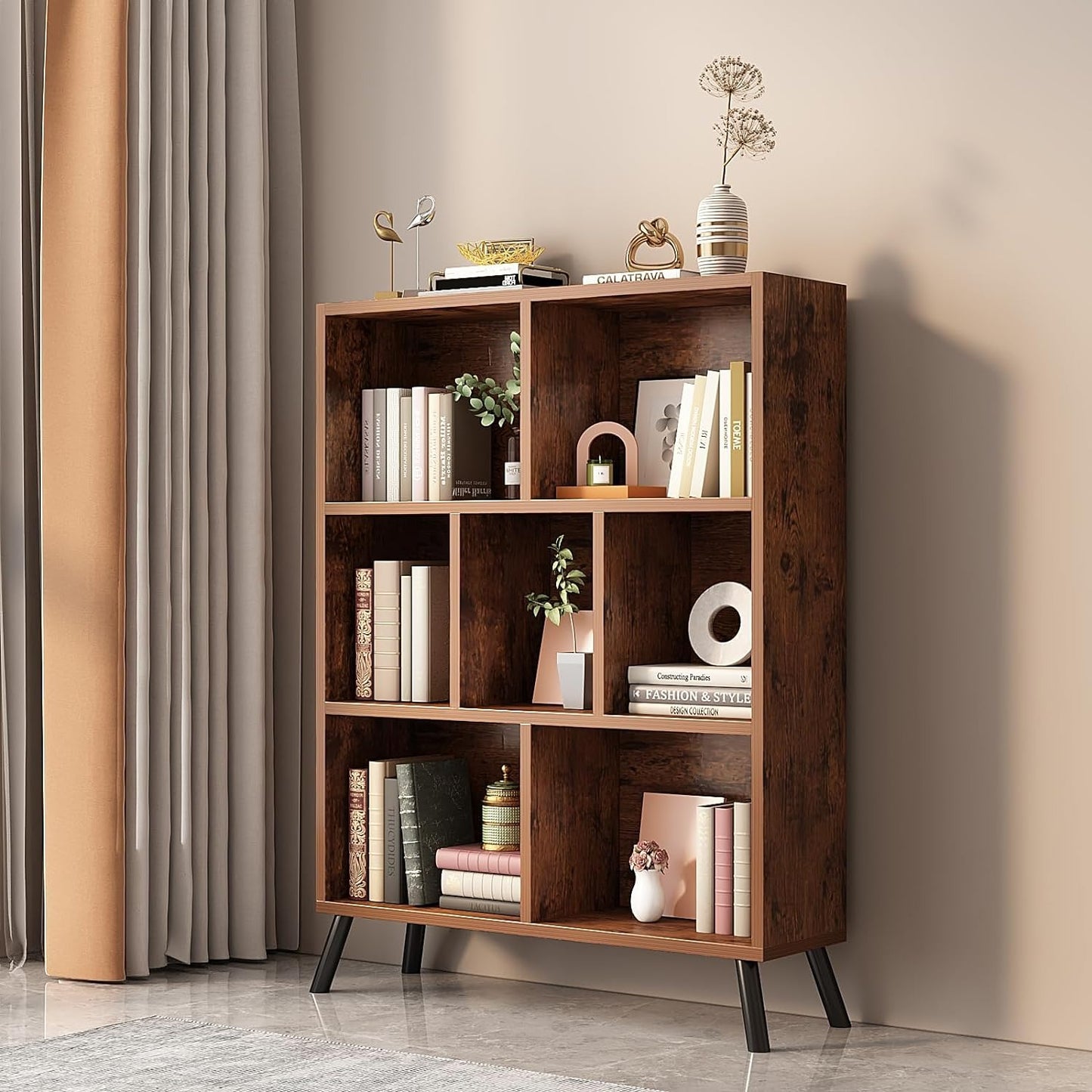 7 Cube Bookshelf, 3 Tier Open Shelf Bookcase with Legs