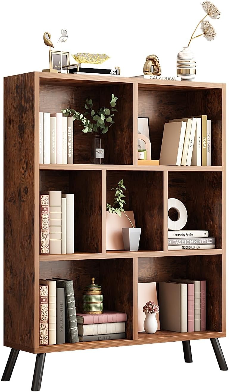 7 Cube Bookshelf, 3 Tier Open Shelf Bookcase with Legs
