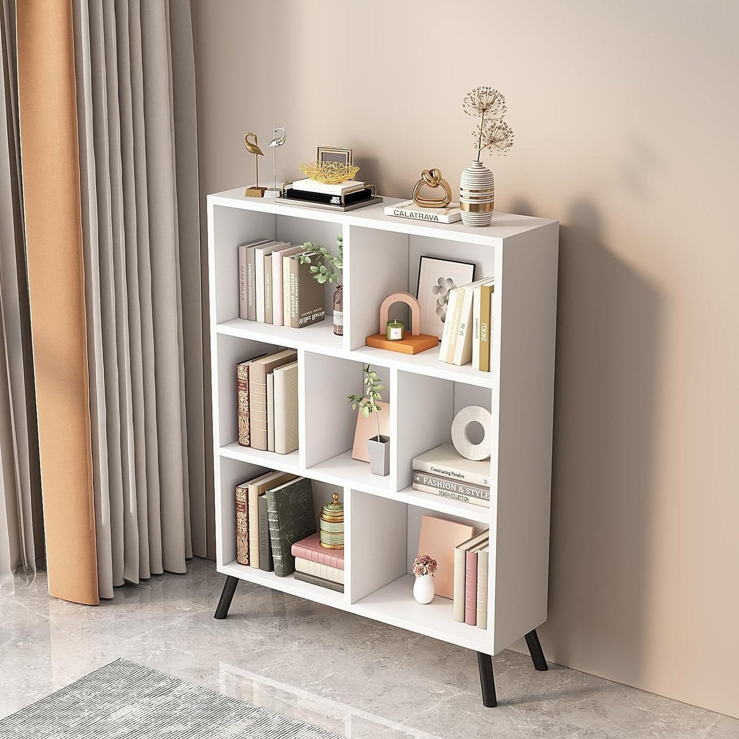 7 Cube Bookshelf, 3 Tier Open Shelf Bookcase with Legs