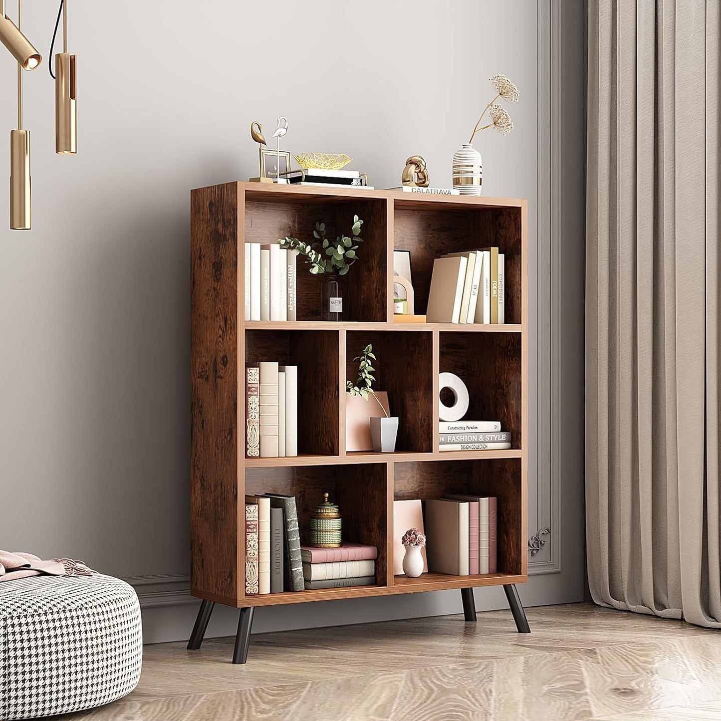 7 Cube Bookshelf, 3 Tier Open Shelf Bookcase with Legs
