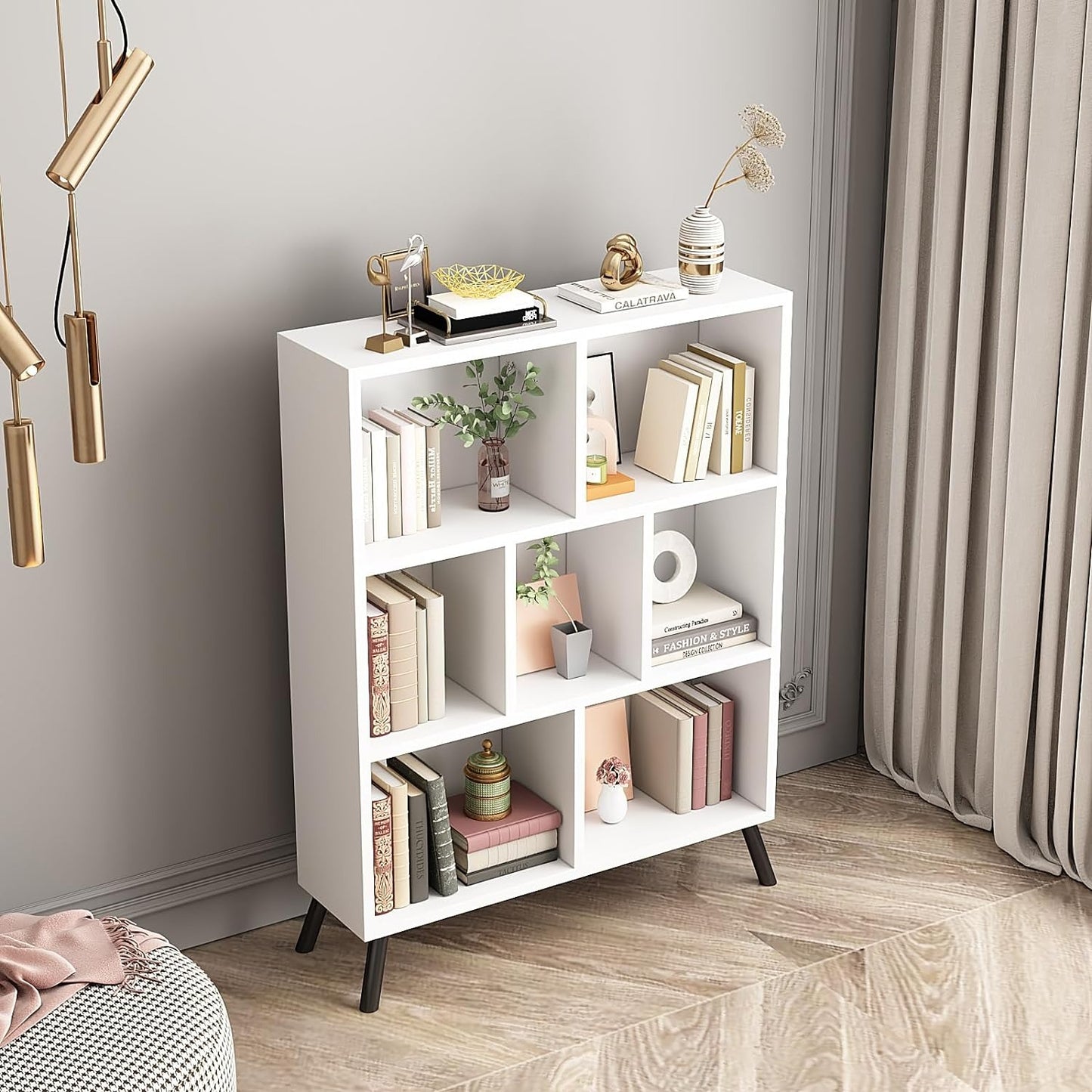 7 Cube Bookshelf, 3 Tier Open Shelf Bookcase with Legs