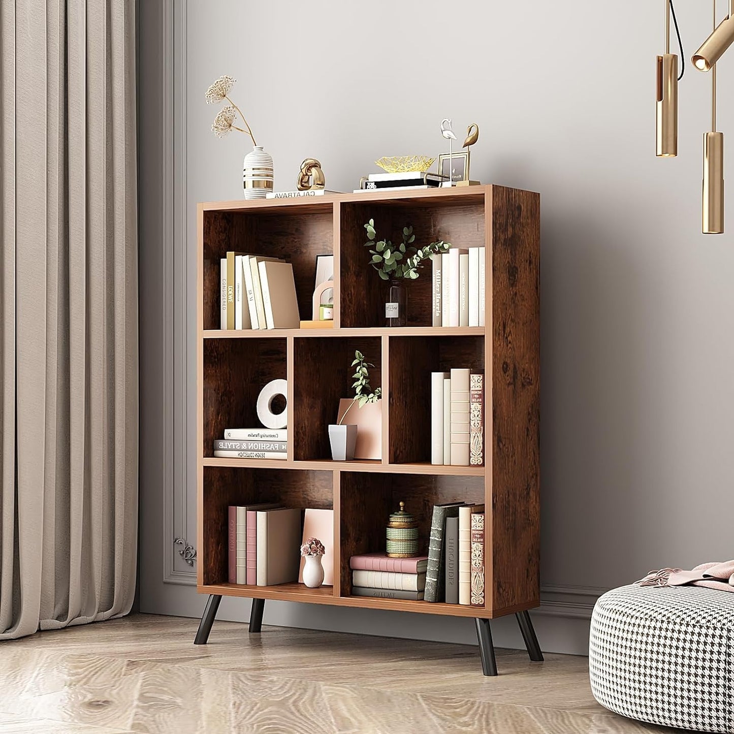 7 Cube Bookshelf, 3 Tier Open Shelf Bookcase with Legs