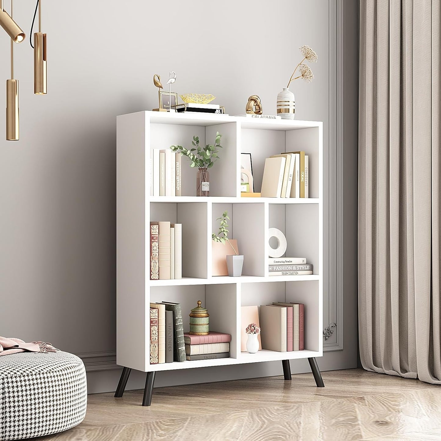 7 Cube Bookshelf, 3 Tier Open Shelf Bookcase with Legs