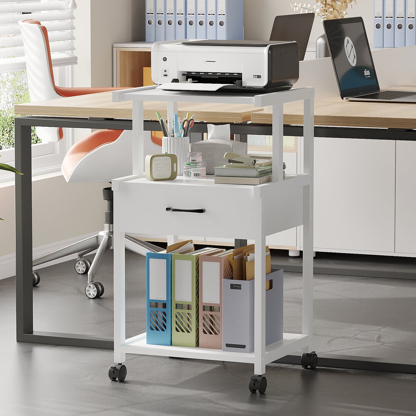 YQ JENMW Mobile Printer Stand with Drawer,Multifunctional Storage Organizer for Home,Office