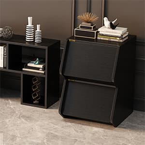 Cube Storage Organizer with Sliding Door, Small Cabinet, Wood Stacking Storage Box black in living room
