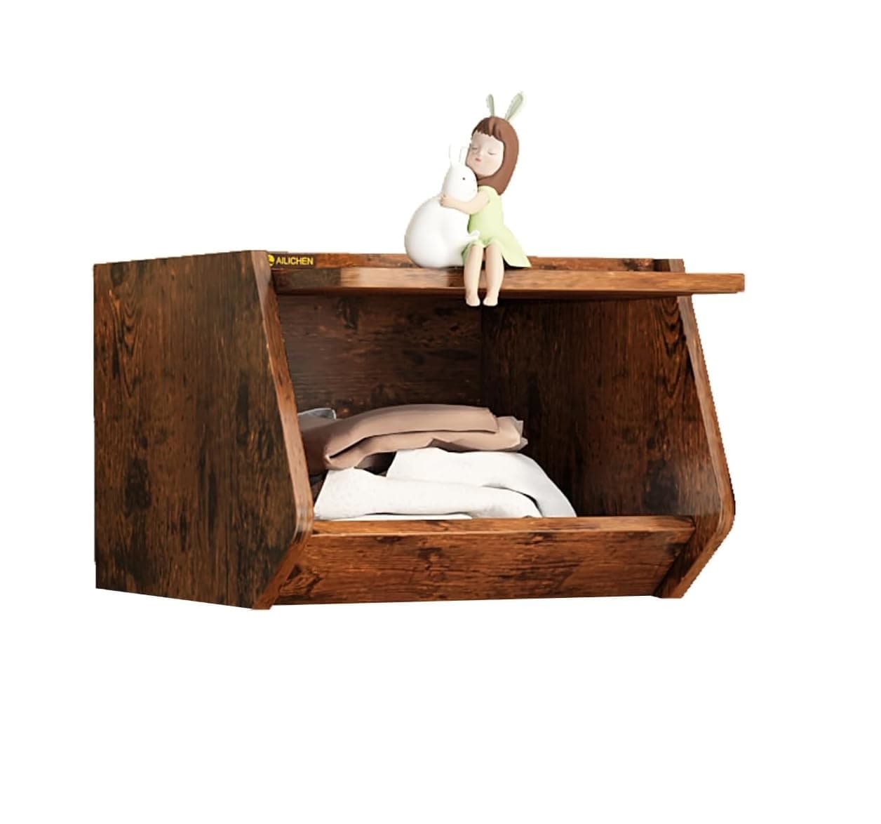 Cube Storage Organizer with Sliding Door, Small Cabinet, Wood Stacking Storage Box rustic brown
