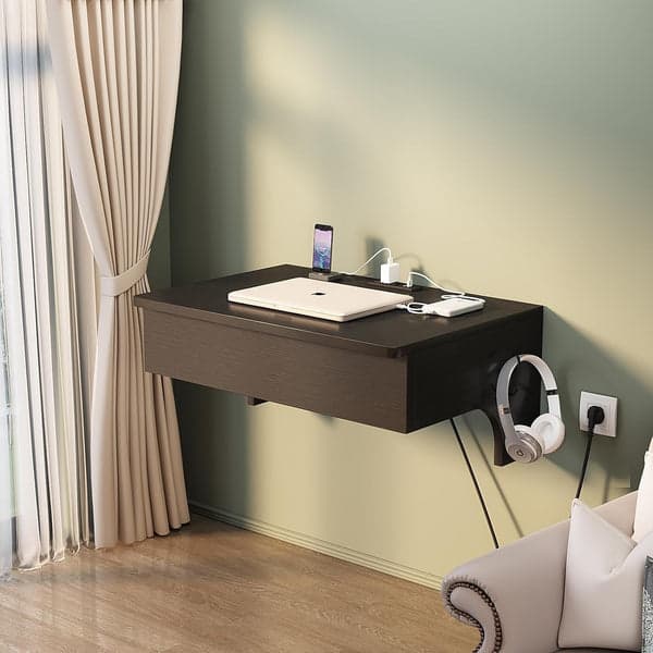 Floating Nightstand with Charging Station, Nightstands With Drawers Black Side Look