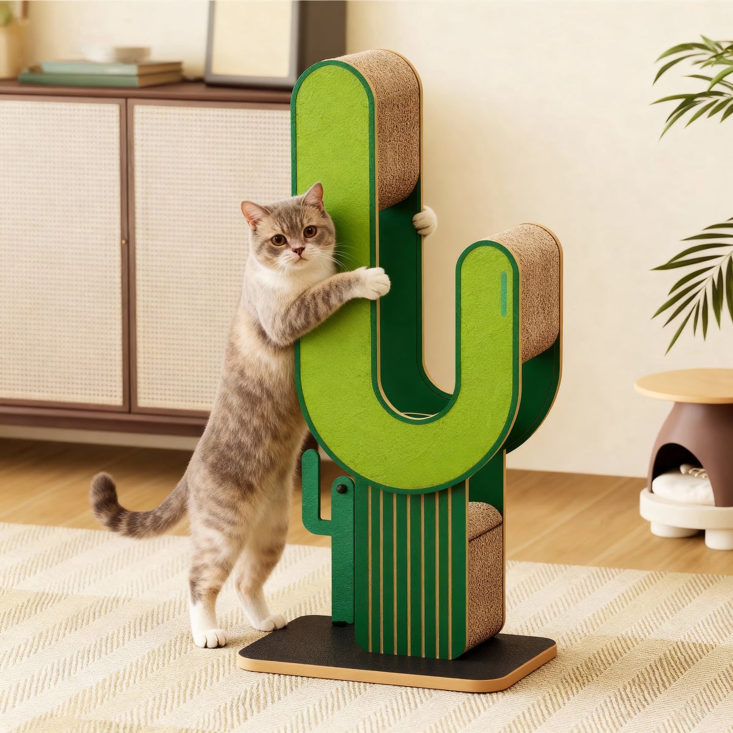 VERDURAE Cactus Cat Tree, Multi-Level Cat Scratching Post, Tall Corrugated Cardboard Cat Scratcher Tower with Stable Base for Kittens & Adult Cats