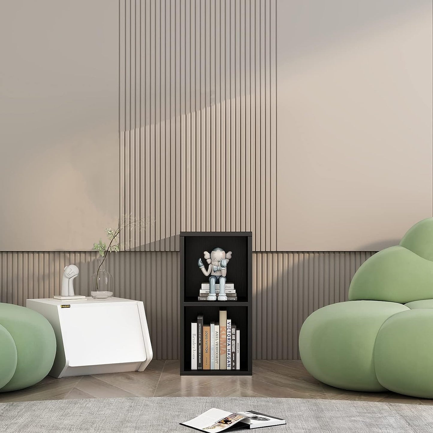cube cabinet 2 tiers beside sofa