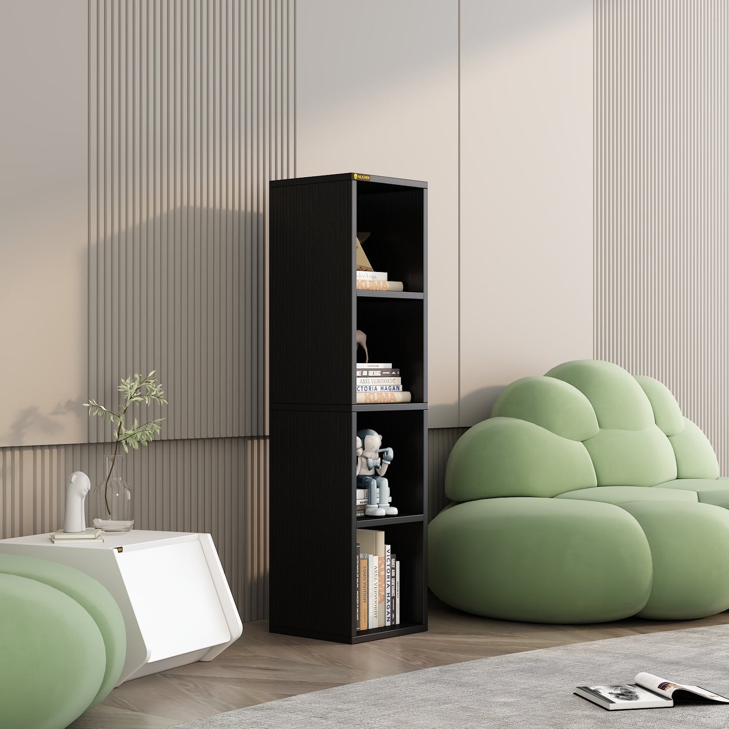 Home 4-Tier Media Tower Rack, Tall Narrow Bookcase Display Bookshelf for Home Office