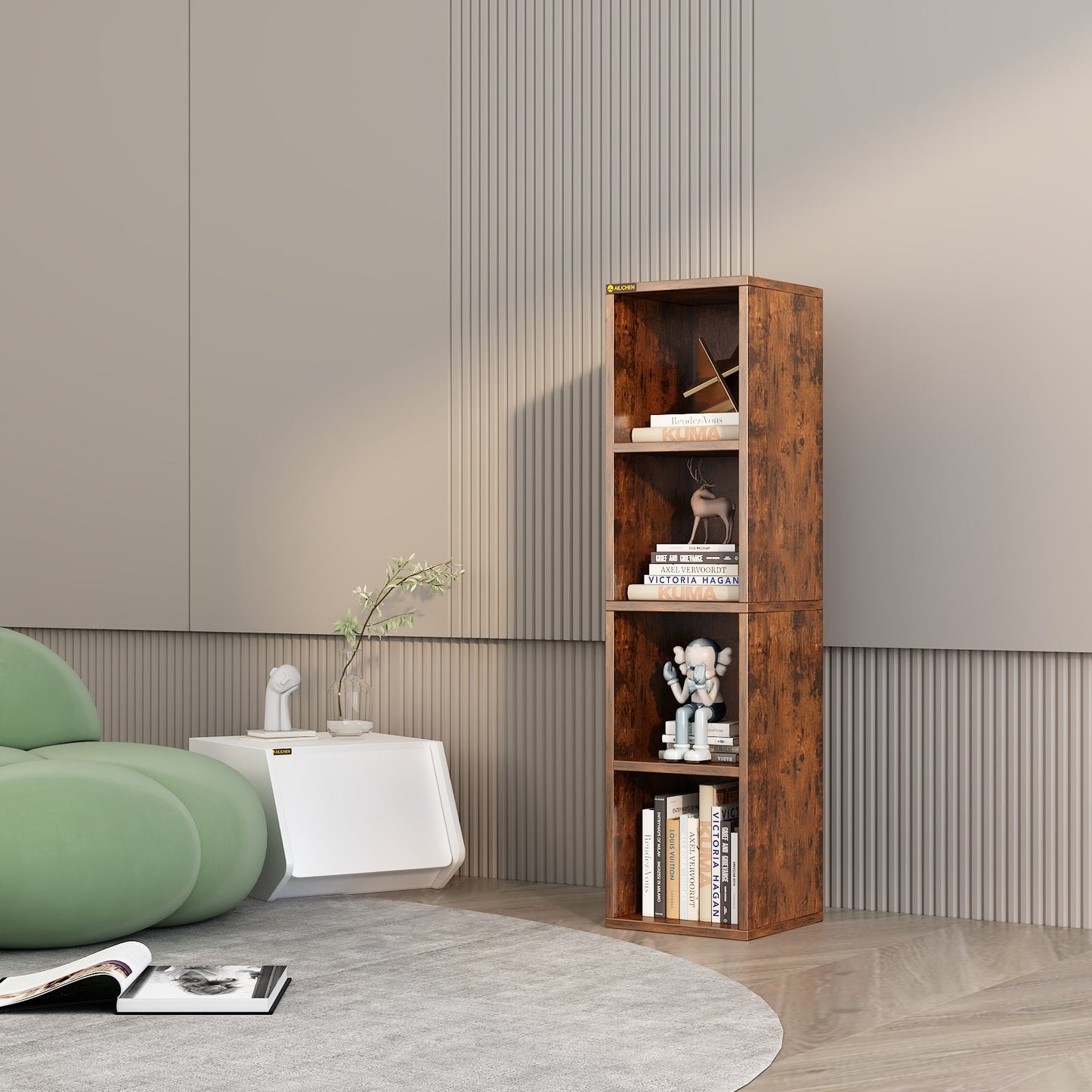Home 4-Tier Media Tower Rack, Tall Narrow Bookcase Display Bookshelf for Home Office