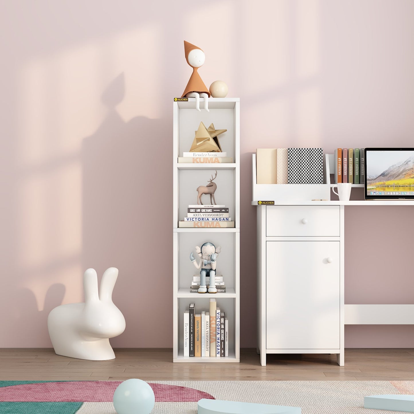 Home 4-Tier Media Tower Rack, Tall Narrow Bookcase Display Bookshelf for Home Office