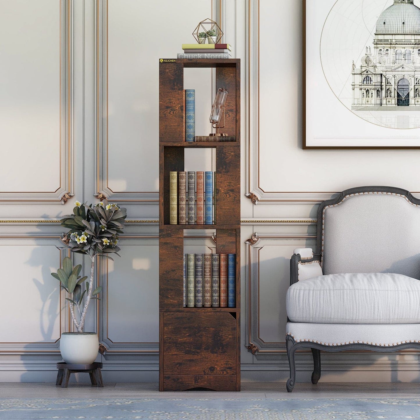 Bookshelf Storage Cabinet Record Player Stand Bathroom Cabinet with Shelves