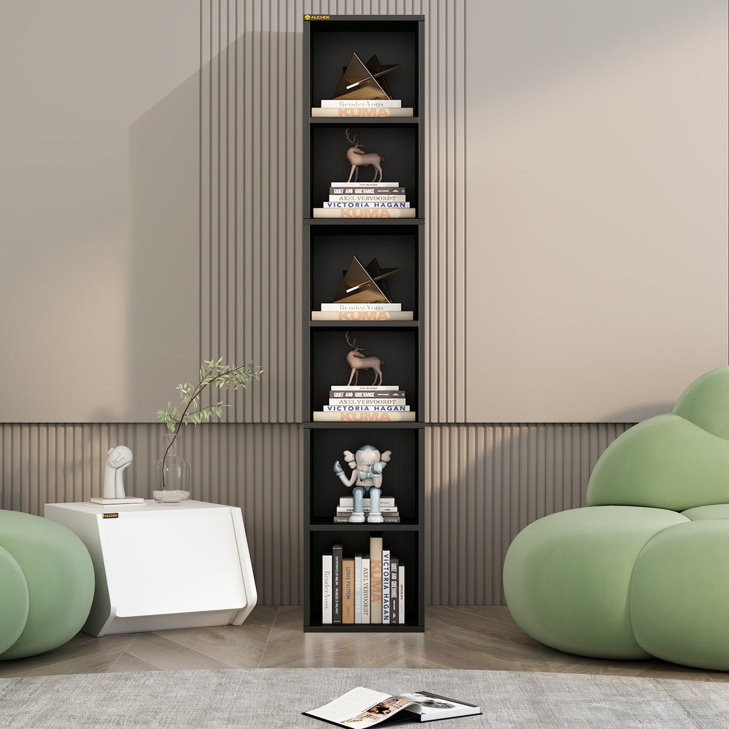 Slim Storage Cabinet, Tall Narrow Display Bookcase for Home Office