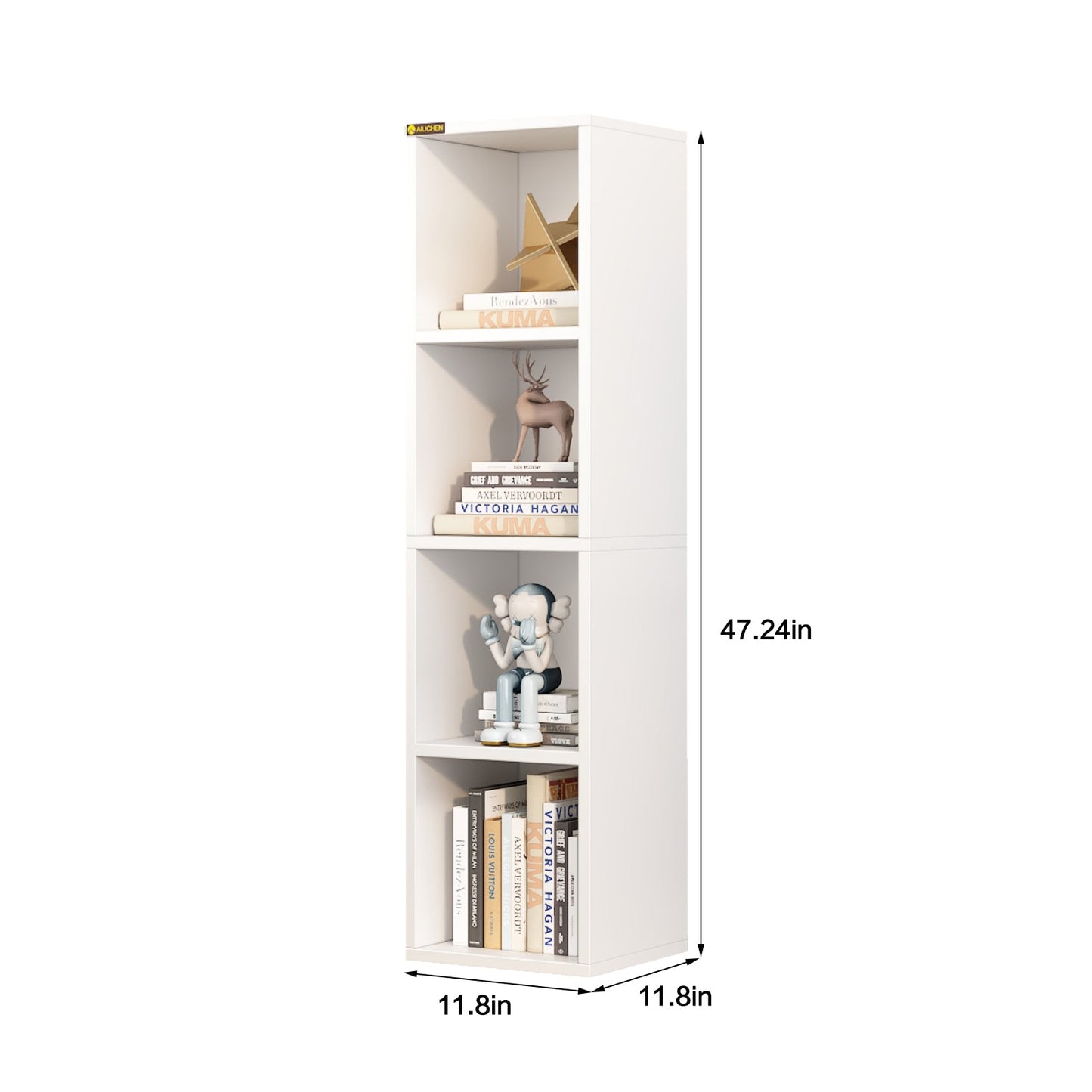 Home 4-Tier Media Tower Rack, Tall Narrow Bookcase Display Bookshelf for Home Office
