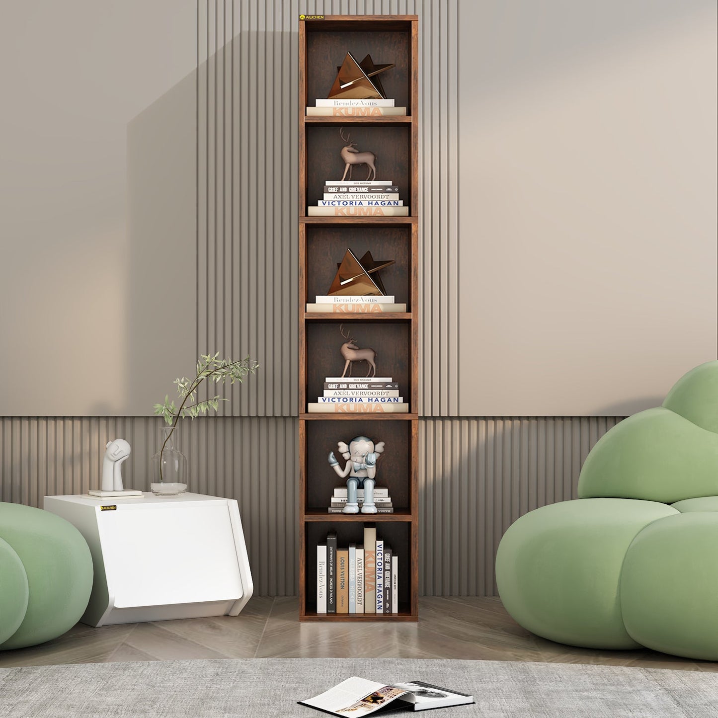 Slim Storage Cabinet, Tall Narrow Display Bookcase for Home Office