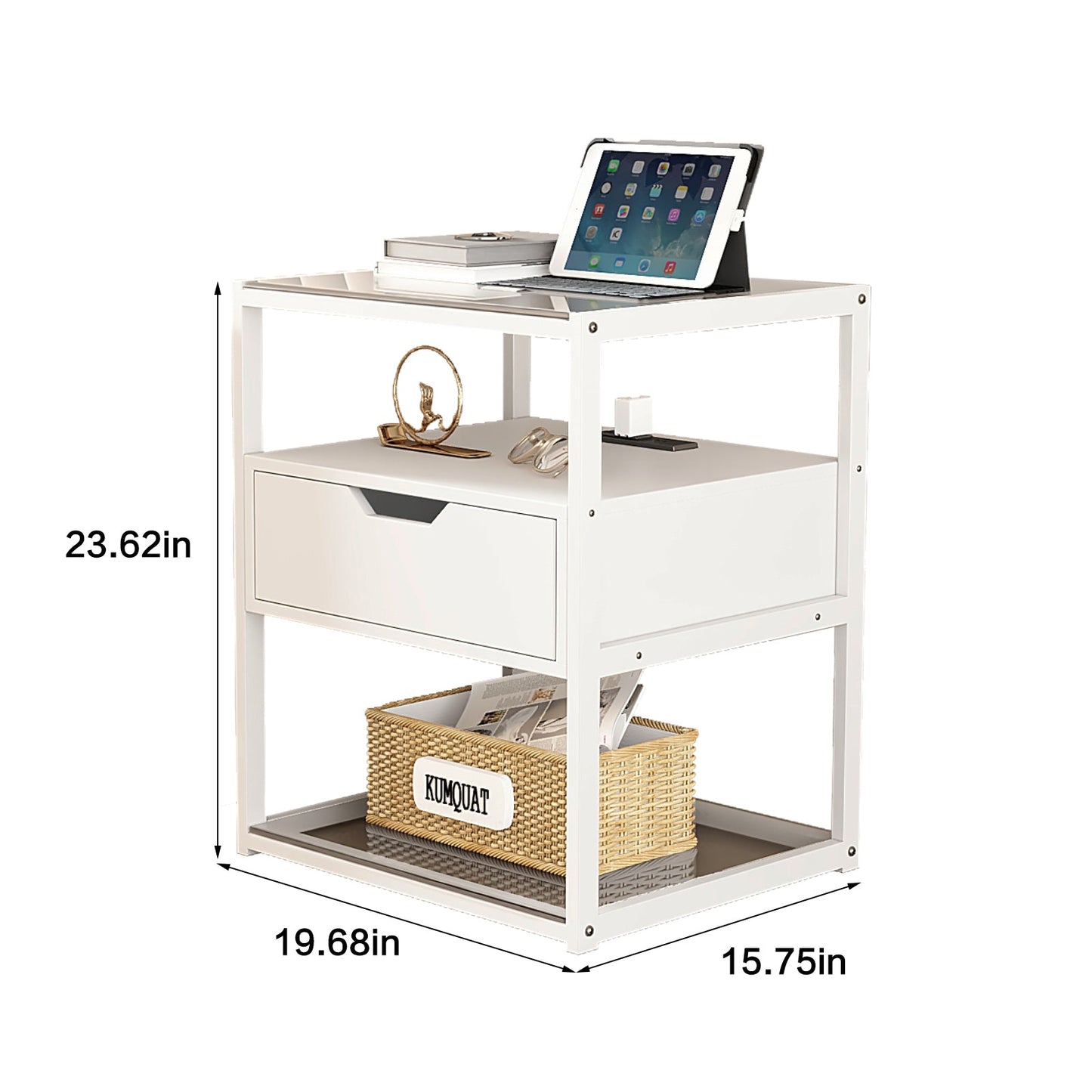 Nightstand with Storage Drawer and Open Wood Shelf