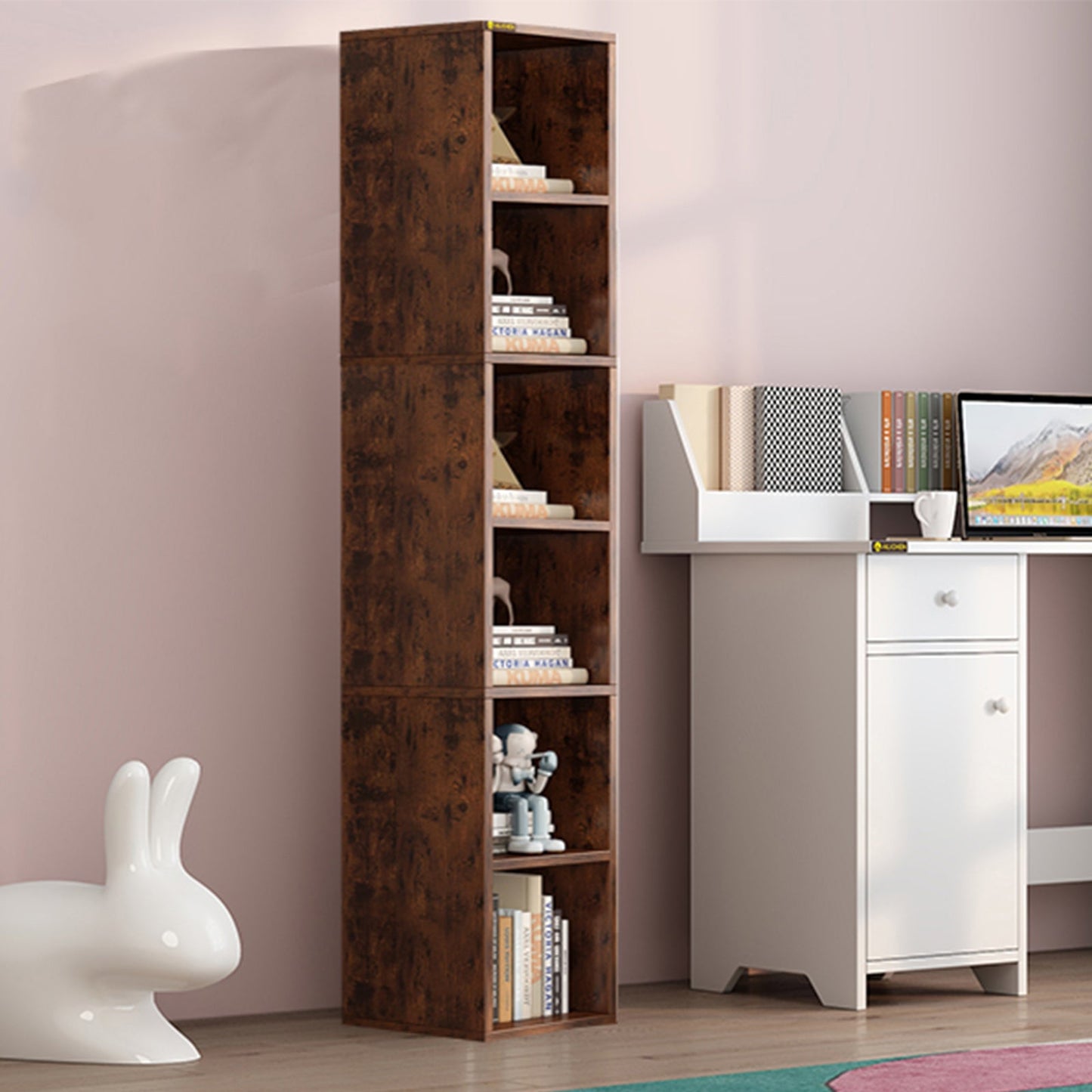 Slim Storage Cabinet, Tall Narrow Display Bookcase for Home Office