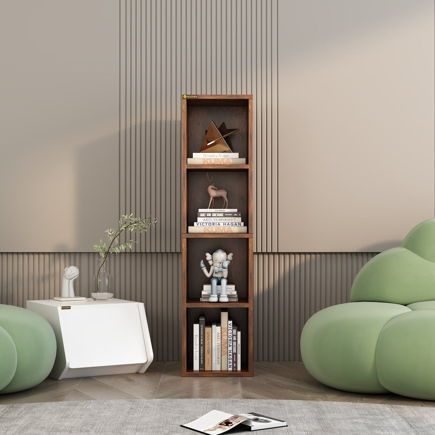 Home 4-Tier Media Tower Rack, Tall Narrow Bookcase Display Bookshelf for Home Office