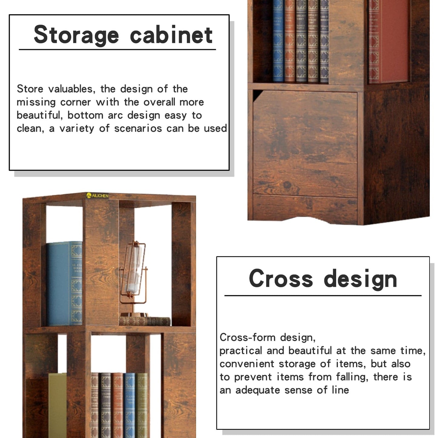 Bookshelf Storage Cabinet Record Player Stand Bathroom Cabinet with Shelves