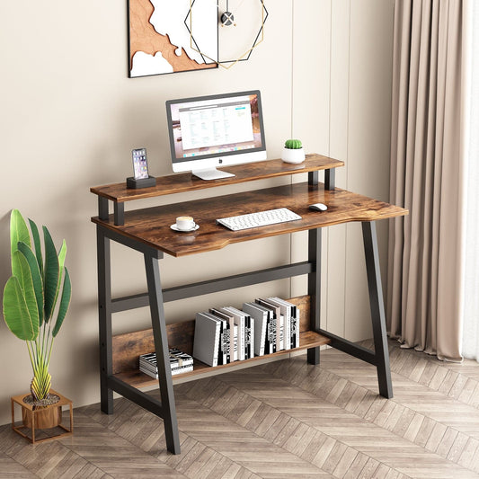 small computer desk with monitor stand