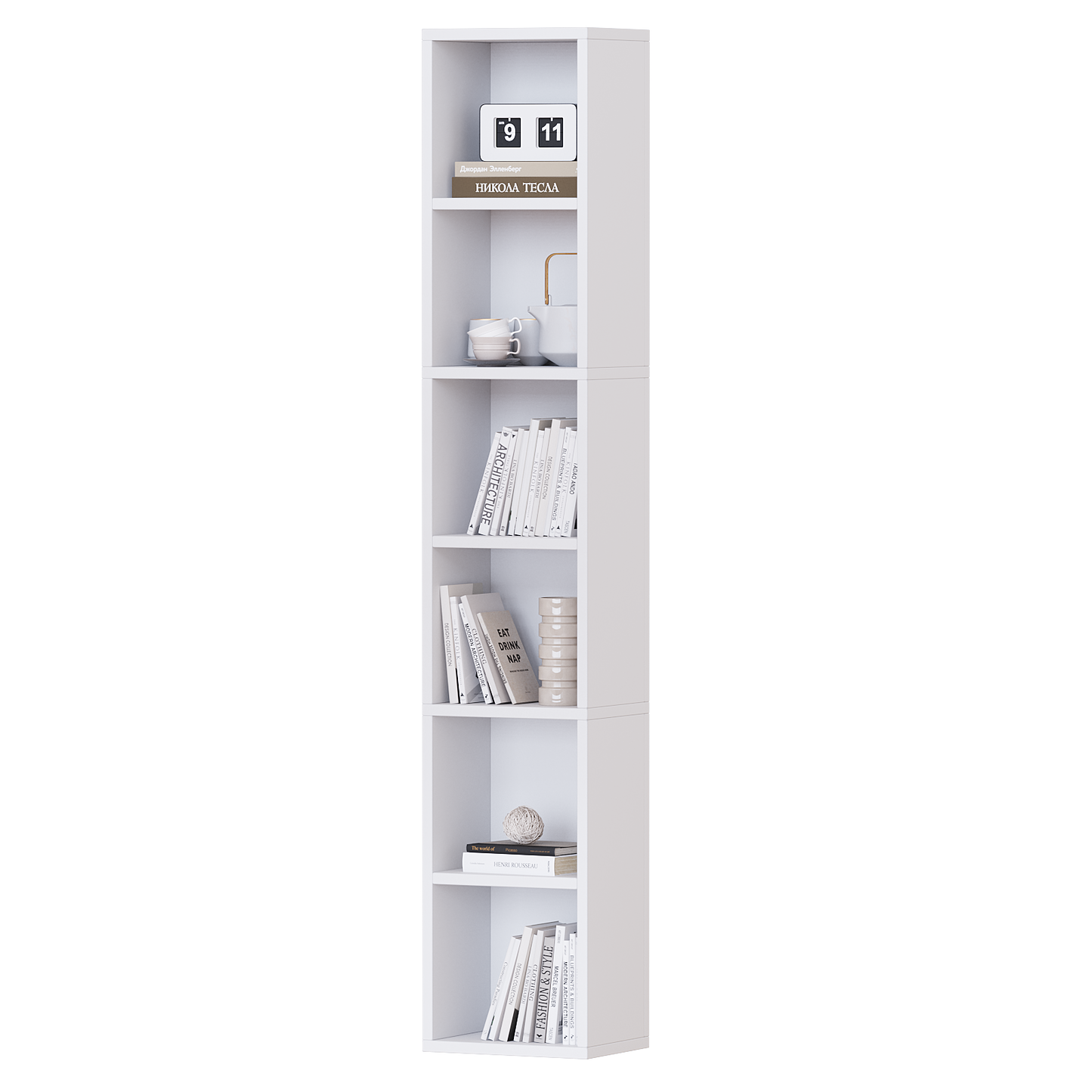 YQ JENMW Narrow Storage Bookcase,6 Tier Bookshelf for Home Office,Kitchen,Living Room,Bedroom