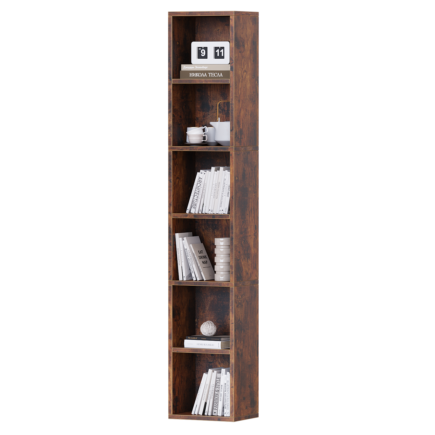 YQ JENMW Narrow Storage Bookcase,6 Tier Bookshelf for Home Office,Kitchen,Living Room,Bedroom