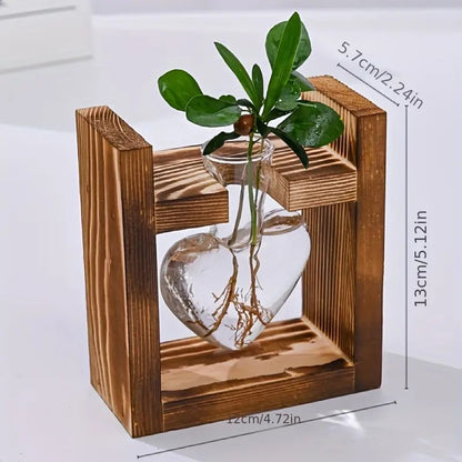 Hydroponic Plant Terrarium Love Heart Vase With Wooden Stand