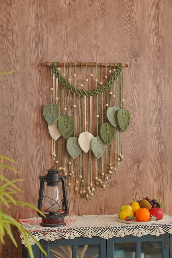 Macrame Wall Hanging - Handwoven Leaf Tapestry