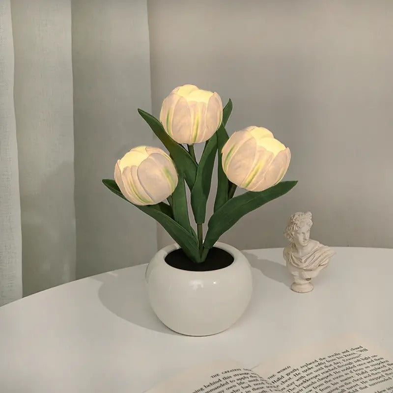 LED Tulip Night Light, Simulation Flower Table Lamp With Vase