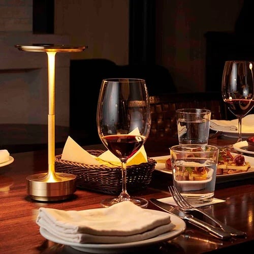 Metallic Cordless Table Lamp - Dimmable & Rechargeable