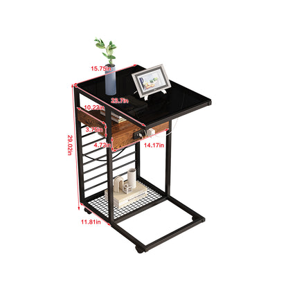 Mobile C-Shaped End Table with Charging Station and Wheels