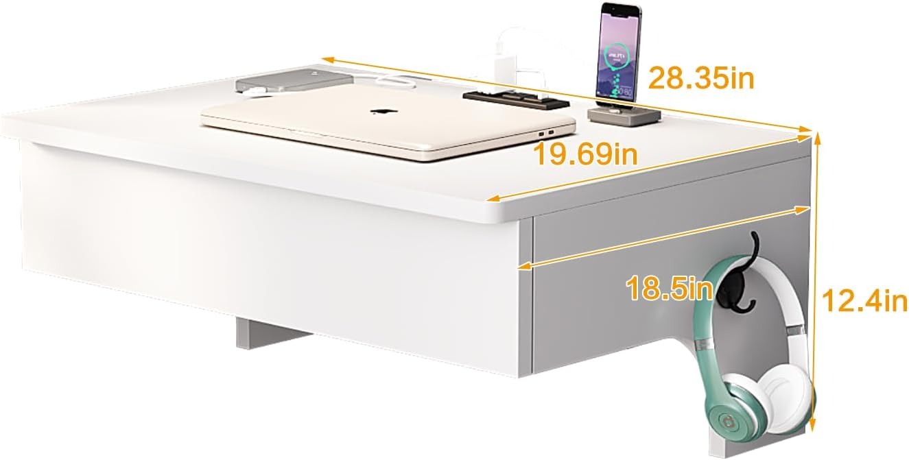 Wall Mounted Laptop Desk with Power Outlets,2 USB Ports