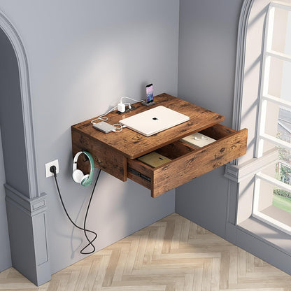 Wall Mounted Laptop Desk with Power Outlets,2 USB Ports