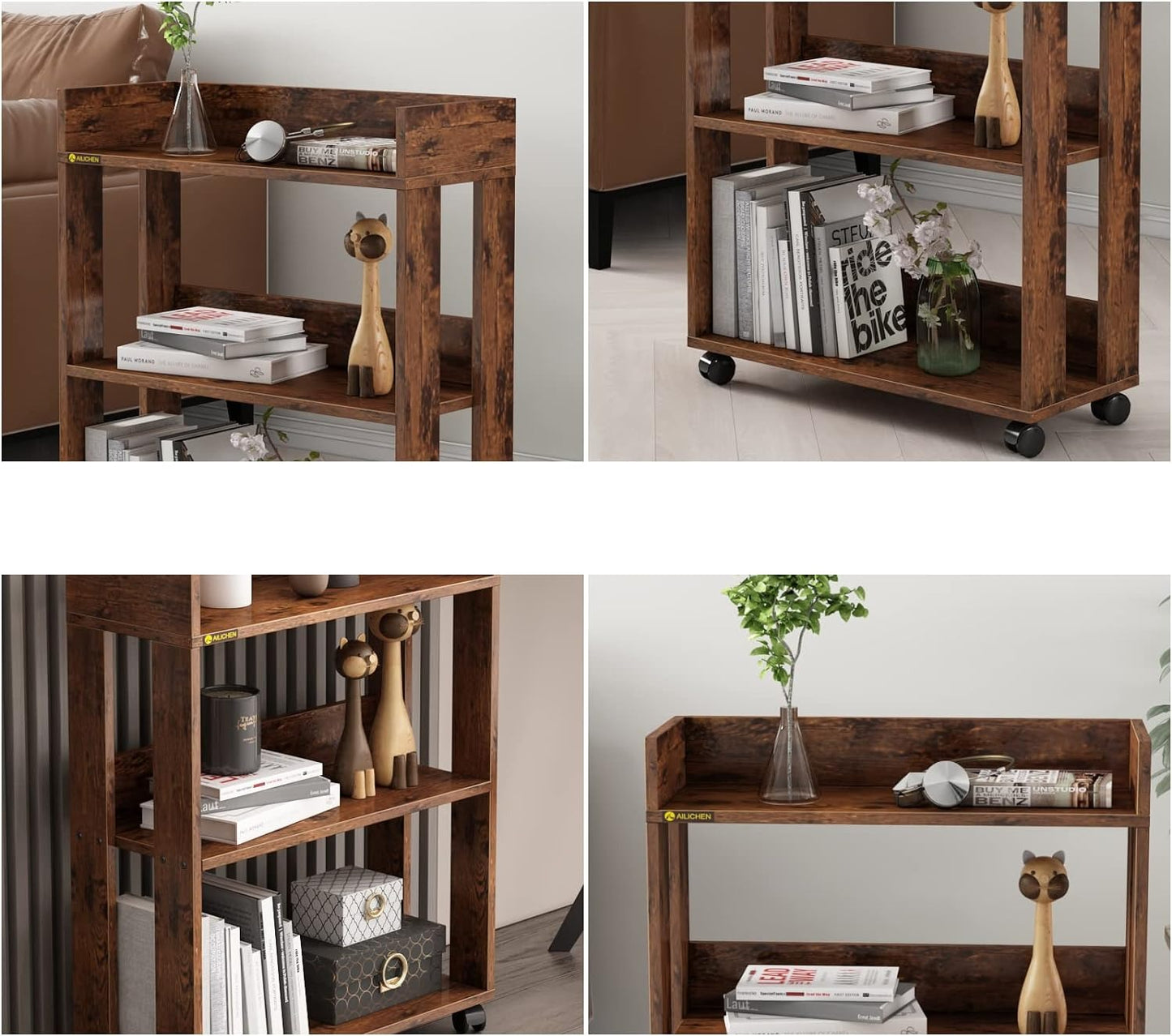 3-Tier Open Wood Shelving Unit Mobile Storage