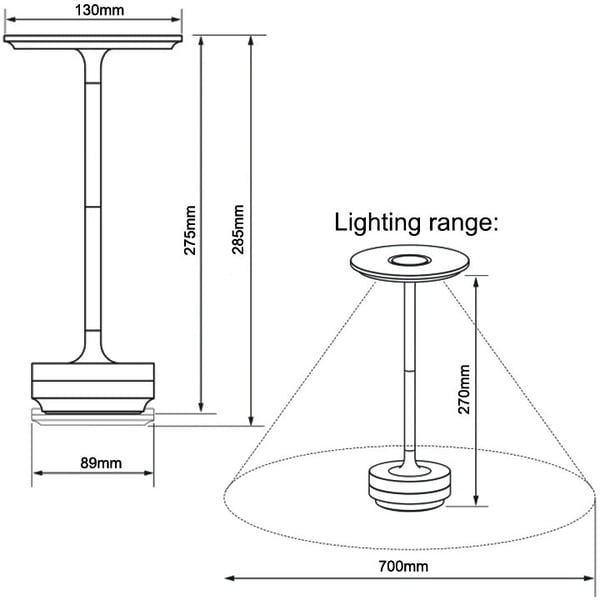 Metallic Cordless Table Lamp - Dimmable & Rechargeable