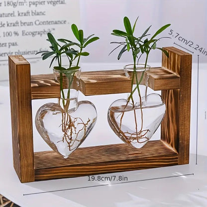 Hydroponic Plant Terrarium Love Heart Vase With Wooden Stand