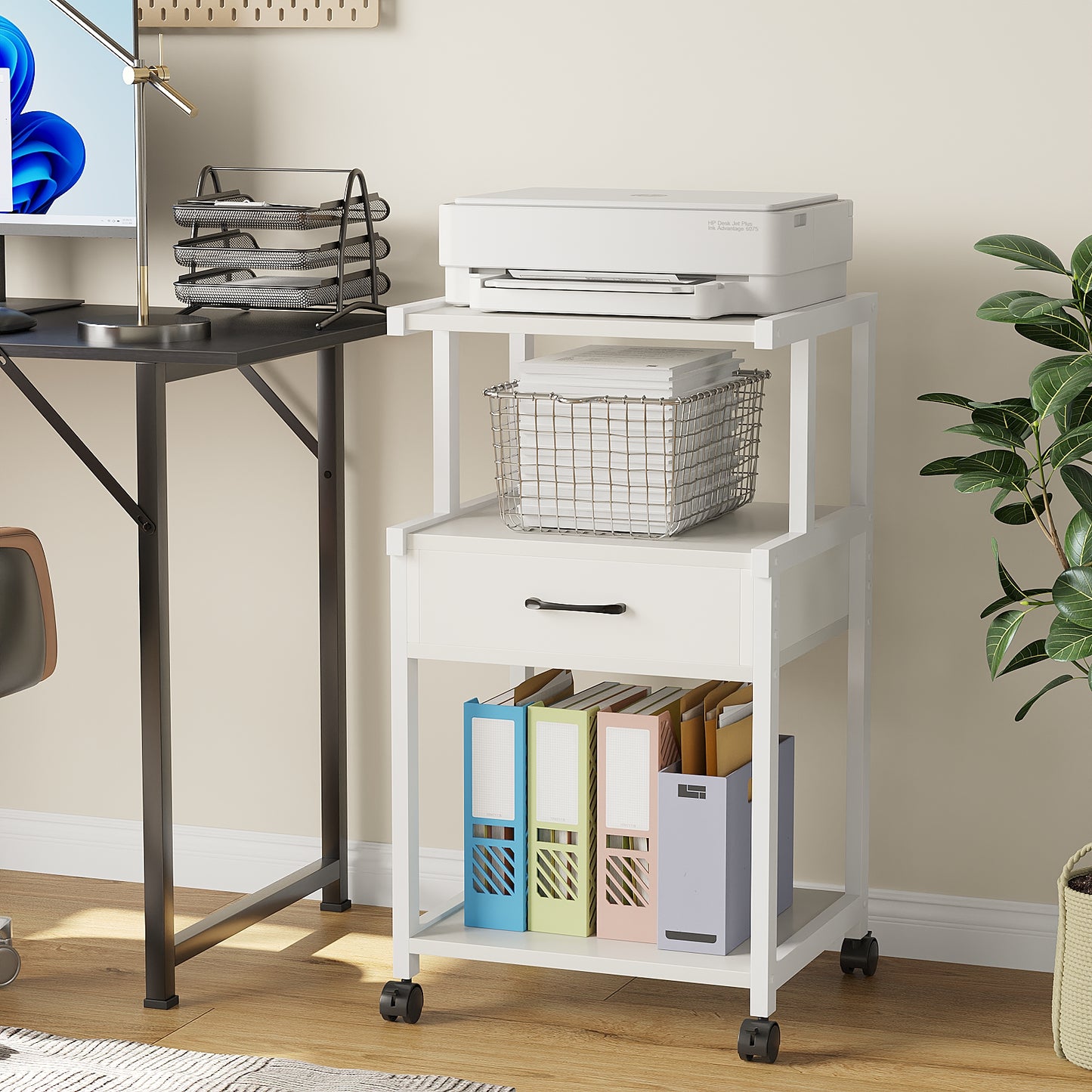YQ JENMW Mobile Printer Stand with Drawer,Multifunctional Storage Organizer for Home,Office