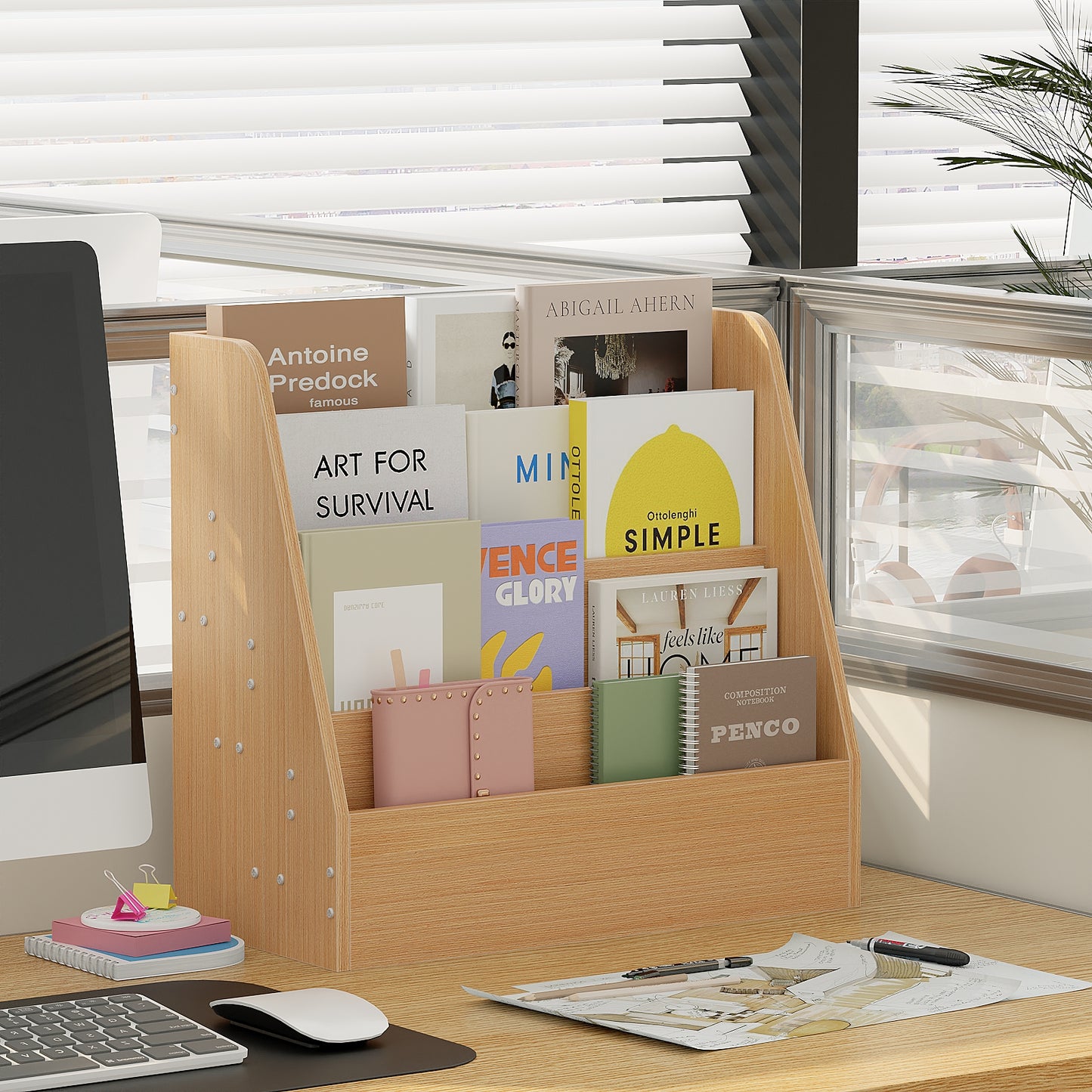YQ JENMW 4-Tier Bookshelf,Small Sling Desktop Bookshelf Storage Rack for Living Room,Office,Study
