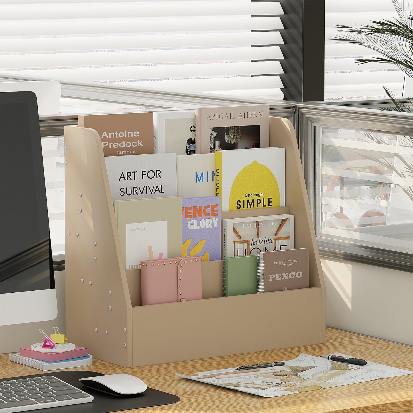 YQ JENMW 4-Tier Bookshelf,Small Sling Desktop Bookshelf Storage Rack for Living Room,Office,Study