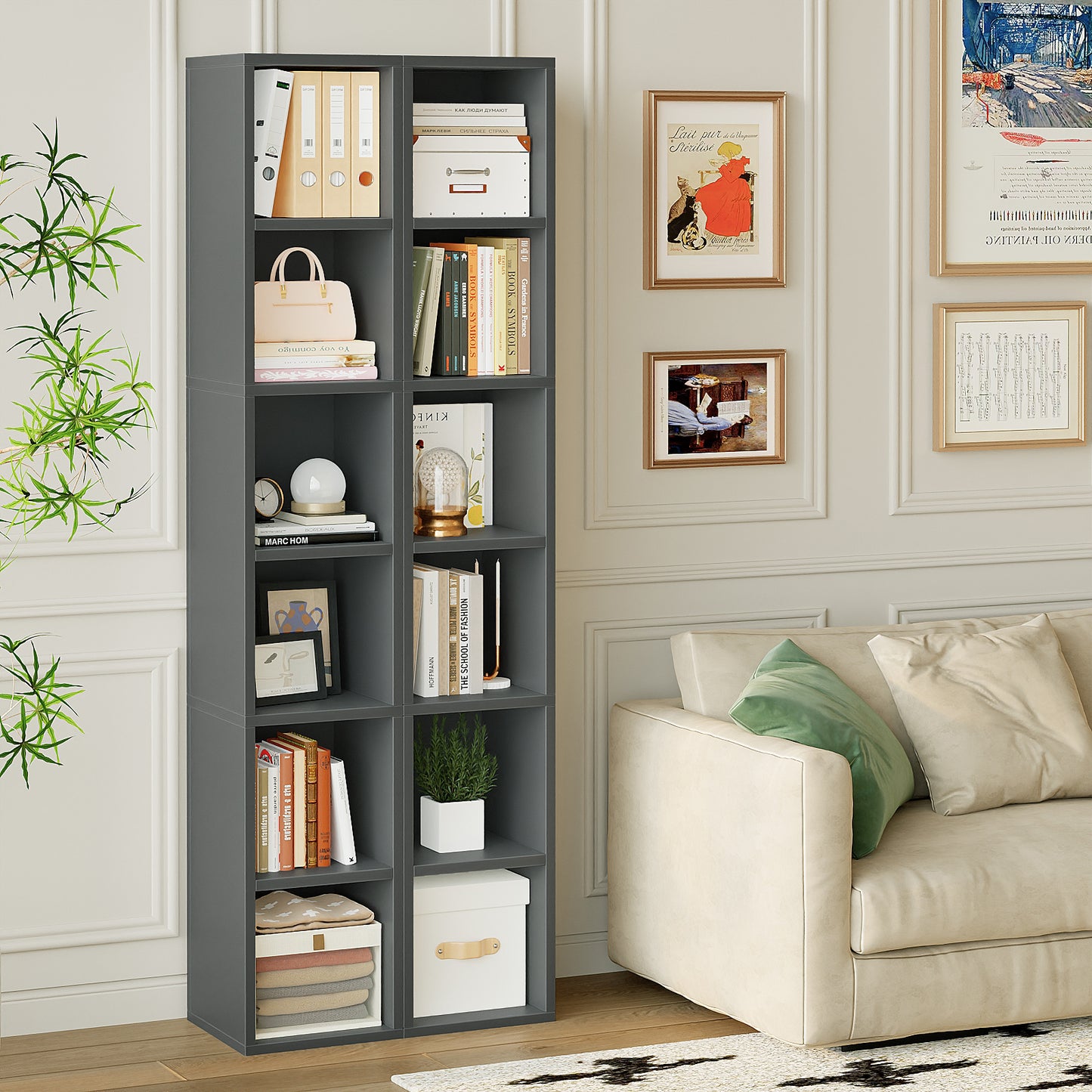 YQ JENMW Narrow Storage Bookcase,6 Tier Bookshelf for Home Office,Kitchen,Living Room,Bedroom