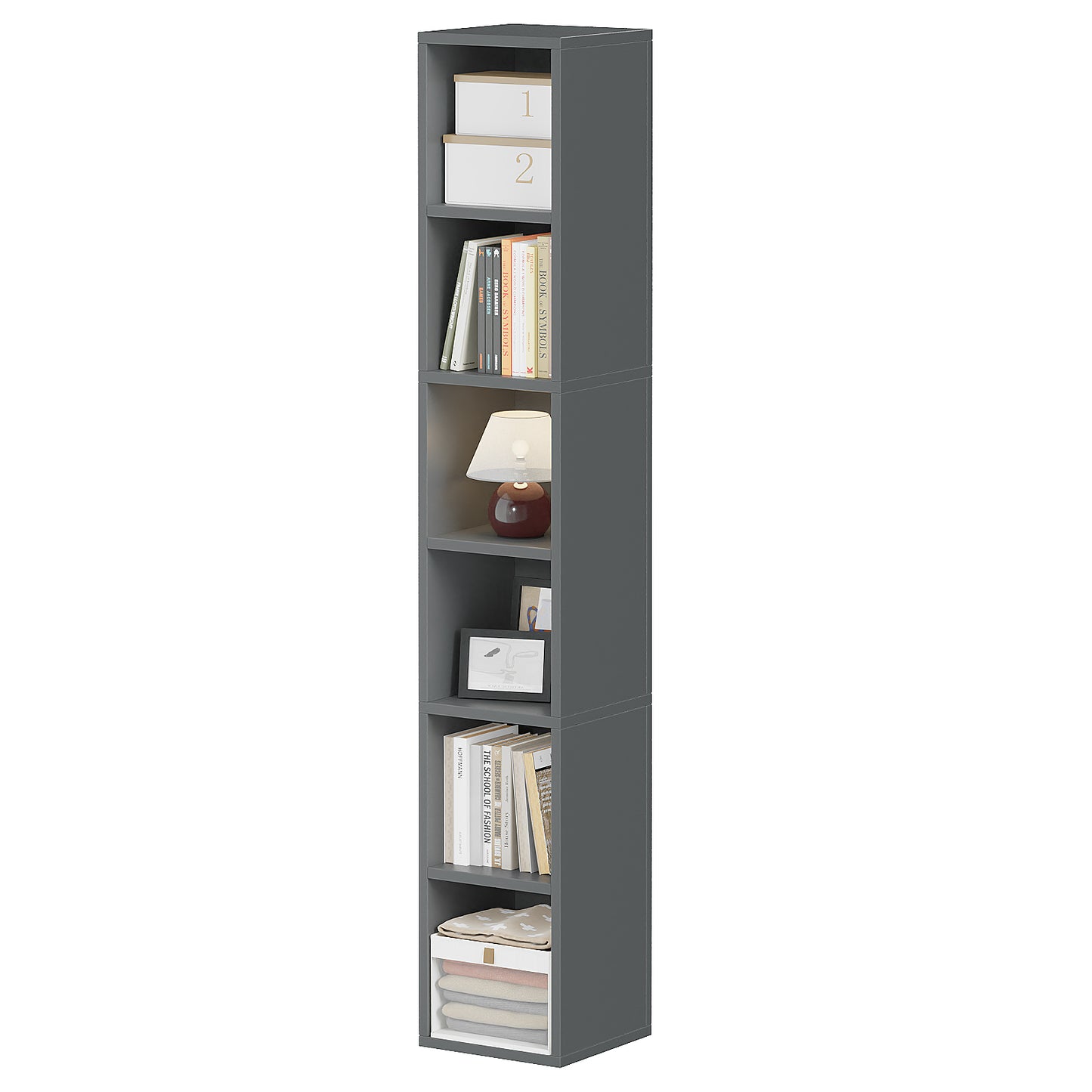 YQ JENMW Narrow Storage Bookcase,6 Tier Bookshelf for Home Office,Kitchen,Living Room,Bedroom